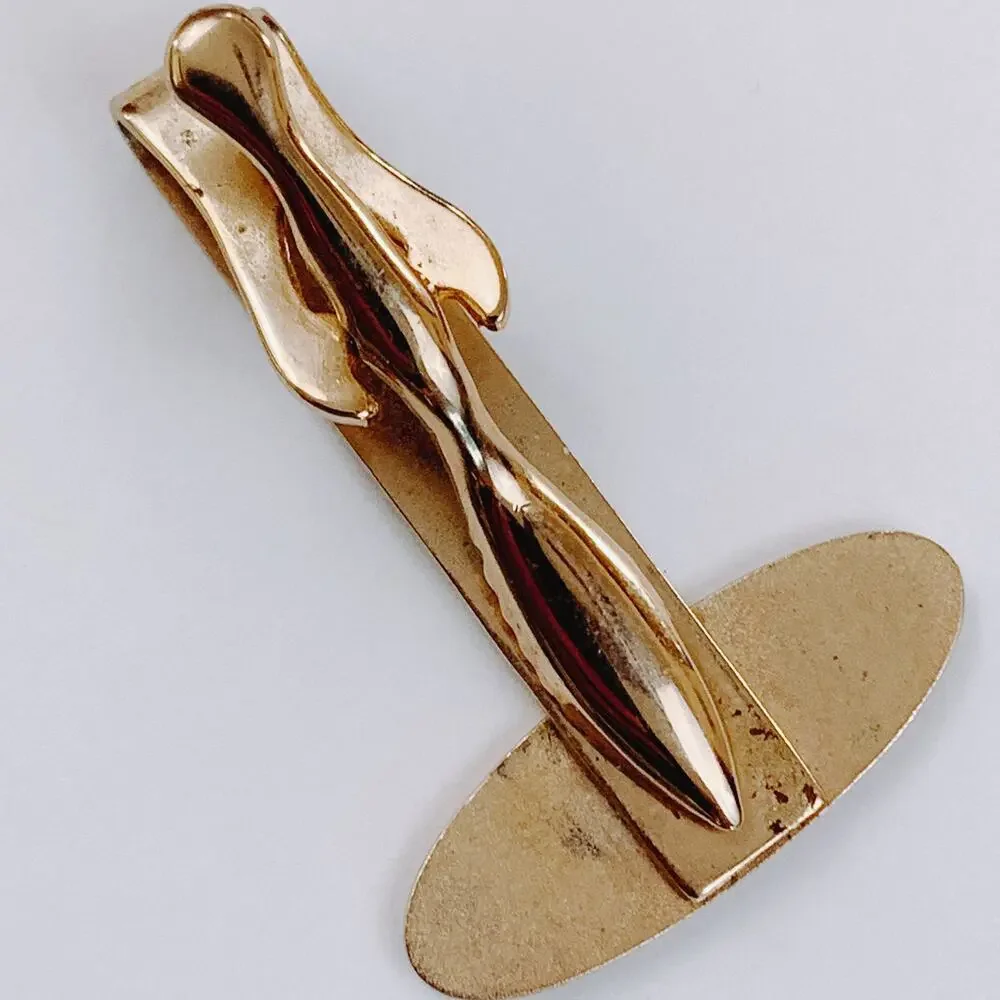 VTG Mid Century Black Cufflinks Tie Bar Chain 3-Piece Set Skyscraper Gold Tone